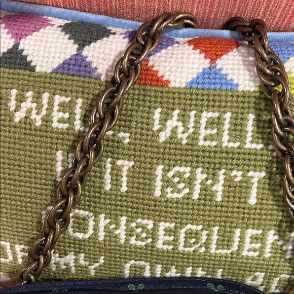 J. Crew tennis motif vintage silk Navy Blue Bag with Chain Strap Y2K - Picture 4 of 6